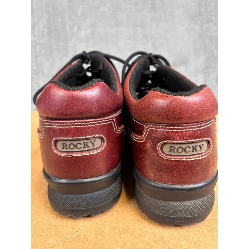 Rocky Mens 12M Burgundy Leather Work Oxford Shoes Lace Up Moc Toe Low Cut Chukka